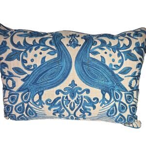 Pavone Velvet Luxe Decorative Pillow Peacock Blue European Embroidered 14x20 NEW